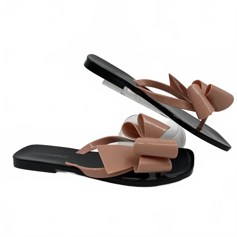 Jeffrey Campbell Black Pink Rubber Bow Flip Flops | Women’s US 8